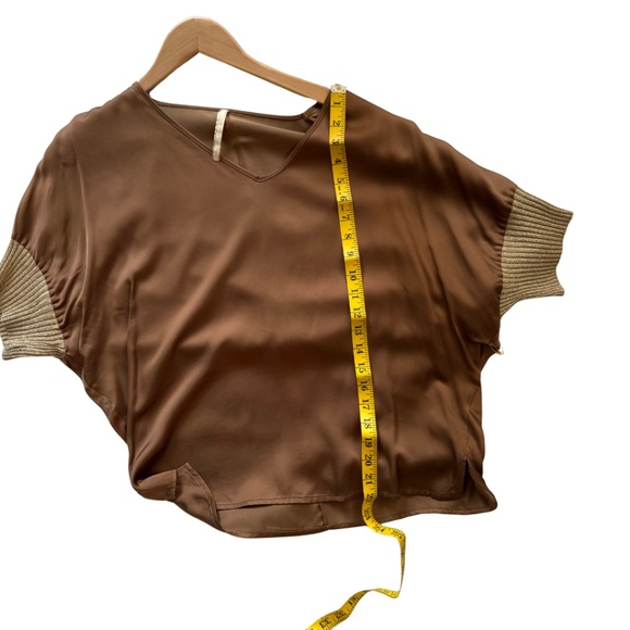 Drop Shoulder silky Copper Brown V-Neck Top/Blouse, NWT - Picture 8 of 13